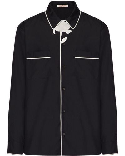 Valentino Garavani Flower-appliqué Silk Pajama Shirt - Black
