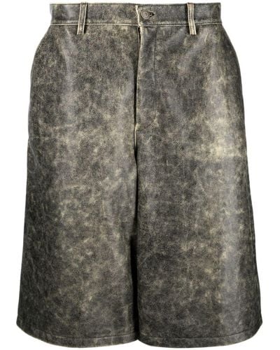 Moschino Distressed Leather Bermuda Shorts - Grey