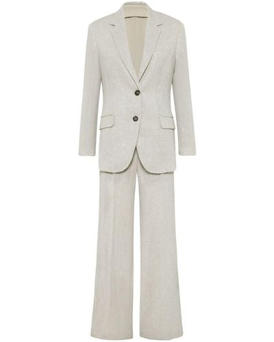Brunello Cucinelli Einreihiger Anzug mit fallendem Revers - Weiß