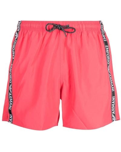 Emporio Armani Logo-print Drawstring Swim Shorts - Pink
