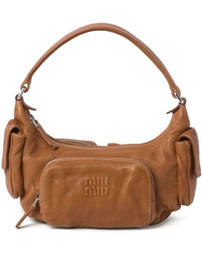 Miu Miu Pocket Leather Shoulder Bag - Brown