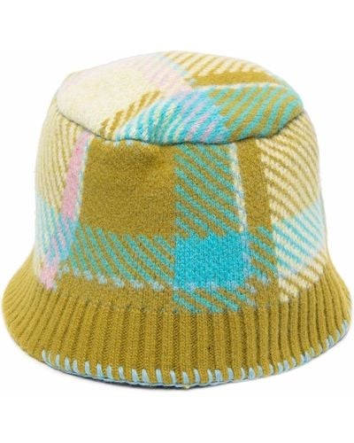Adererror Checked Knitted Wool-blend Bucket Hat - Green