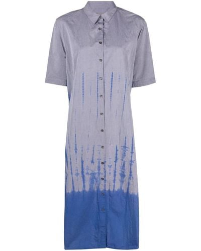 Suzusan Robe-chemise en chambray à motif tie dye - Bleu