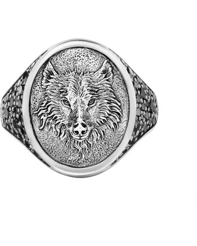 David Yurman Sterling Silver Wolf Diamond Signet Ring - Grey
