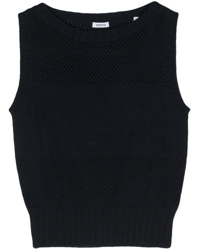 Aspesi Open-knit Sleeveless Top - Black