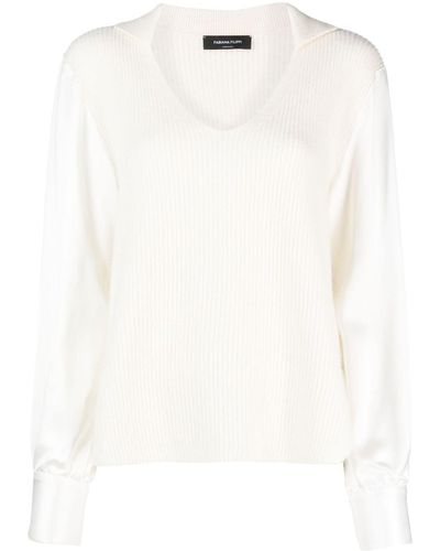 Fabiana Filippi Shirt-sleeve Ribbed-knit Sweater - White