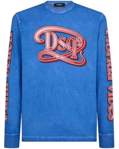 DSquared² Logo-print Stonewashed Cotton T-shirt - Blue