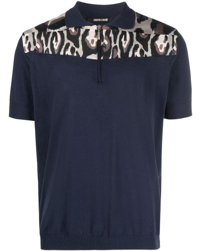 Roberto Cavalli Poloshirt Met Luipaardprint - Blauw