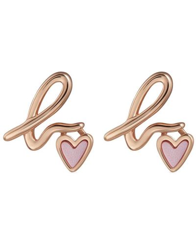 agnès b. 18kt Rose-gold Plated Logo Heart Earrings - Metallic