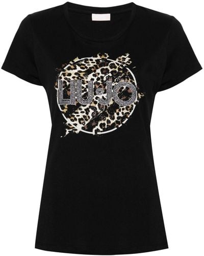 Liu Jo Rhinestone-logo Leopard T-shirt - Black