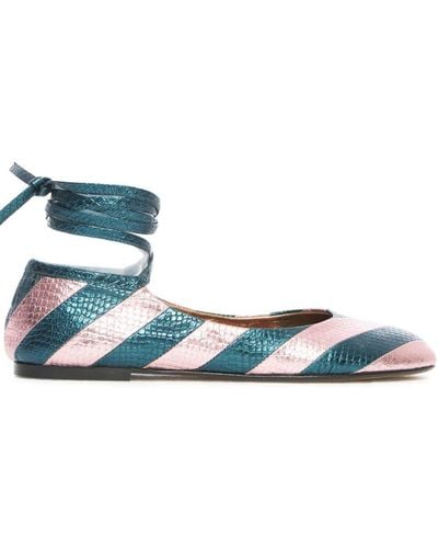 La DoubleJ Striped Snakeskin-effect Ballerina Shoes - Blue