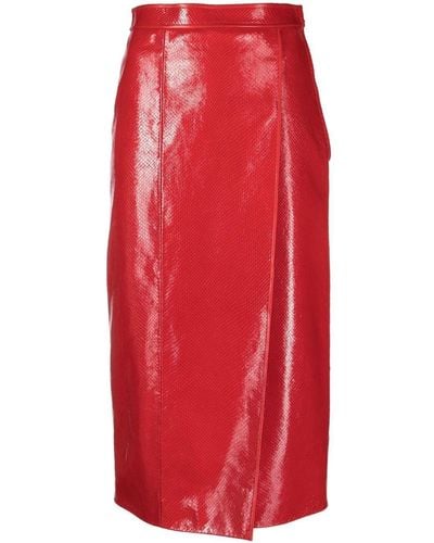 Gucci Falda de tubo con efecto de piel de cocodrilo - Rojo