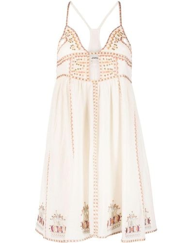 Isabel Marant Bretty Cutout Embroidered Cotton-blend Mini Dress - Natural