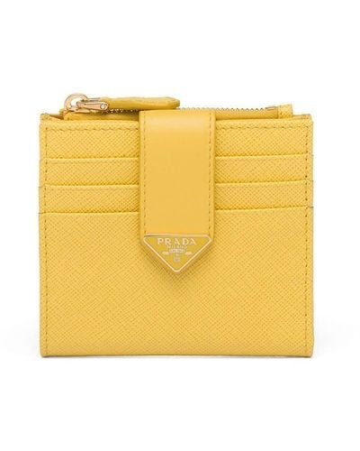 Prada Logo-plaque Saffiano Leather Wallet - Yellow