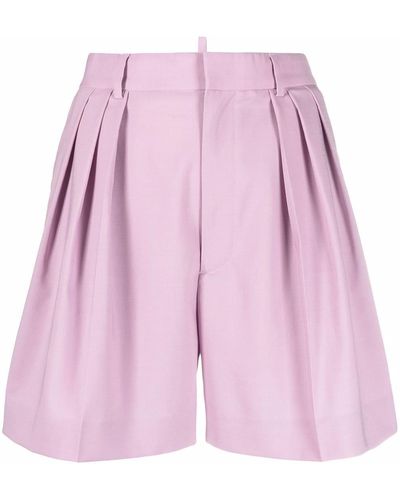 DSquared² High-waisted Pleated Shorts - Purple