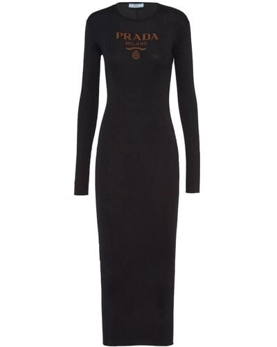 Prada Logo-print Silk Midi Dress - Black