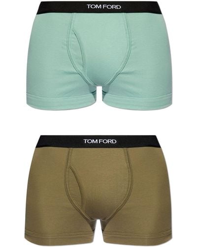 Tom Ford Logo-waistband Cotton Boxers (pack Of Two) - Green