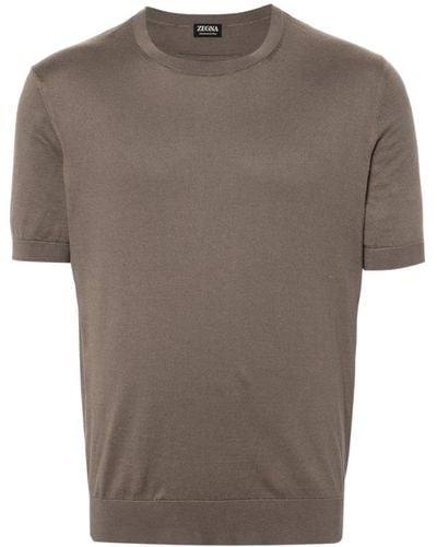 Zegna Ribbed-trim Cotton T-shirt - Brown