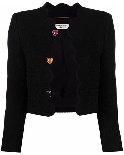 Saint Laurent Cropped Wool-blend Bouclé Jacket - Black