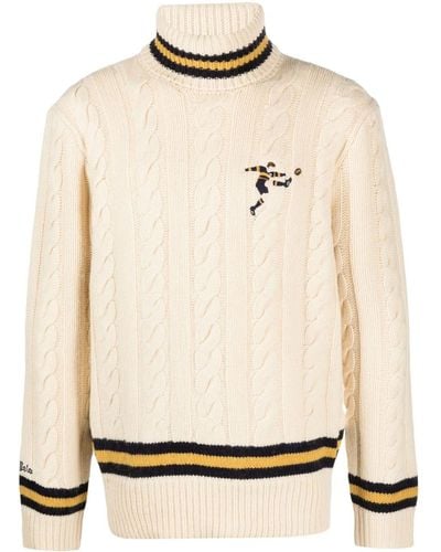 Polo Ralph Lauren Logo-embroidered Wool Blend Sweater - Natural