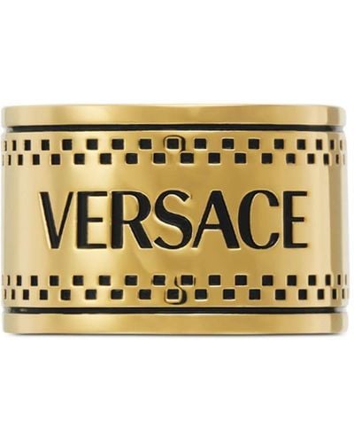 Versace Logo-engraved Chunky Ring - Metallic