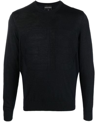 Emporio Armani モノグラム セーター - ブラック