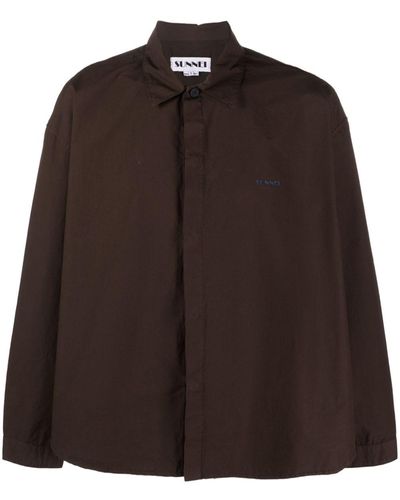 Sunnei Chemise en coton à logo brodé - Marron