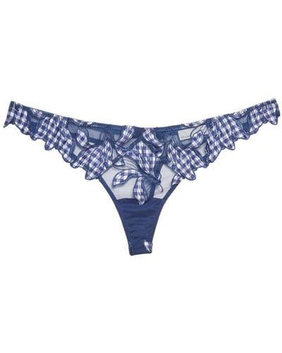 Fleur du Mal Lily Embroidered Hipster Thong - Blue