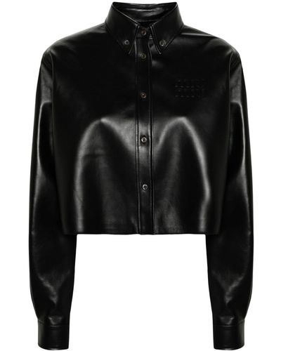 Miu Miu Logo-embroidered Leather Jacket - Black
