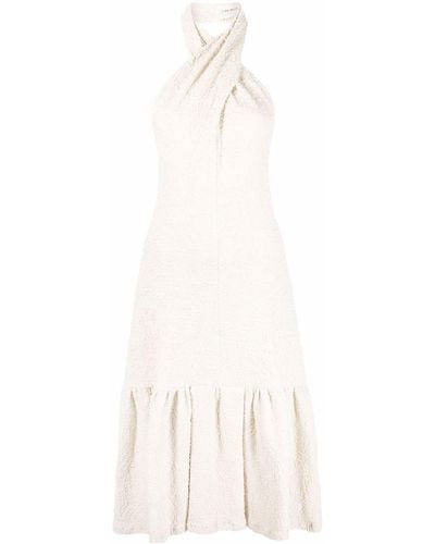 MSGM Textured Midi Halterneck Dress - White