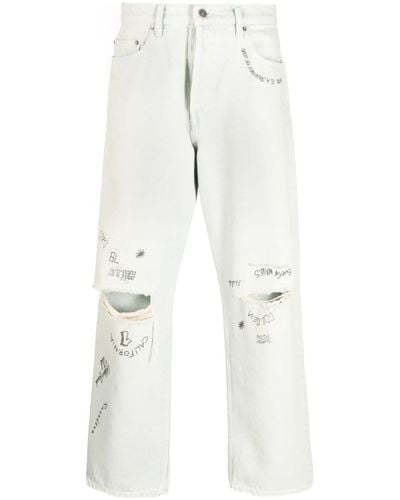 Golden Goose Distressed-effect Text-print Straight-leg Jeans - White
