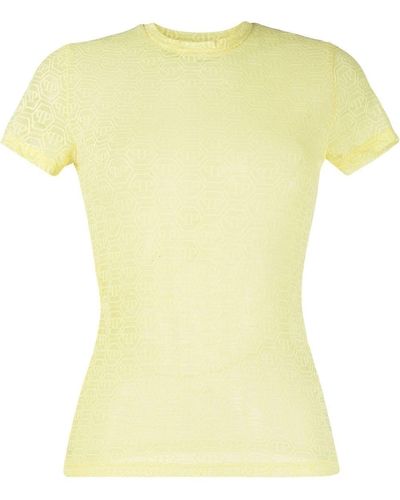 Philipp Plein Monogram-pattern Tulle T-shirt - Yellow