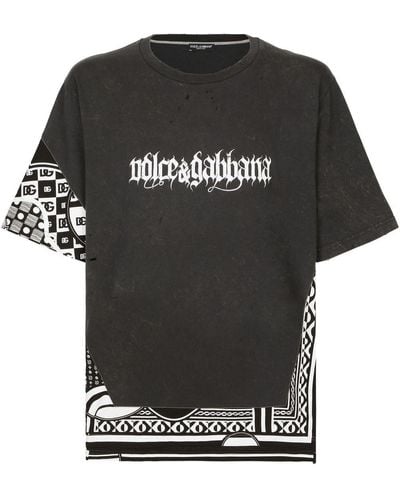 Dolce & Gabbana Cotton T-shirt With Rips And Print - Multicolor