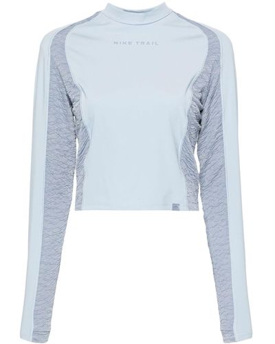 Nike T-Shirt mit Seersucker-Einsätzen - Blau