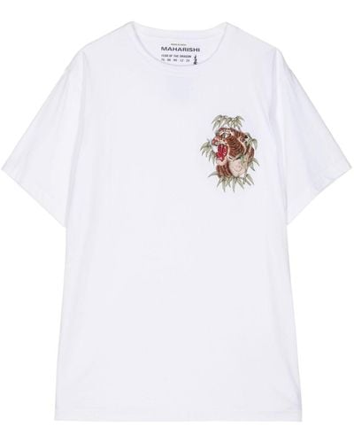 Maharishi Tiger-embroidered Cotton T-shirt - White