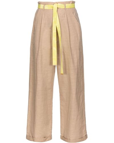 Pinko High-waisted Belted Wide-leg Pants - Natural