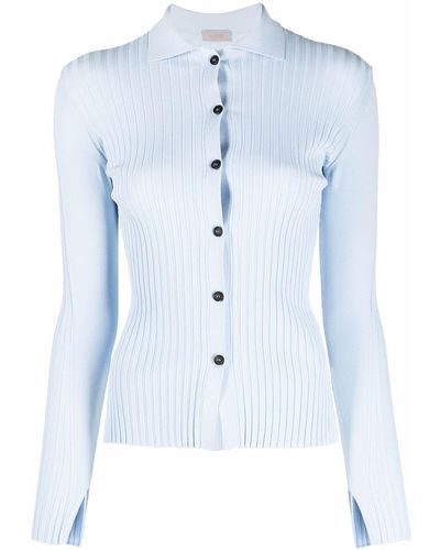 Mrz Polo-collar Ribbed-knit Shirt - Blue