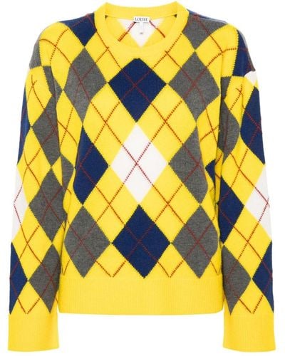 Loewe Argyle-knitted Round-neck Wool Sweater - Yellow