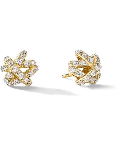 David Yurman 18kt Yellow Gold Crossover Diamond Stud Earrings - Metallic