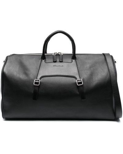 Santoni Logo-debossed Leather Duffle Bag - Black