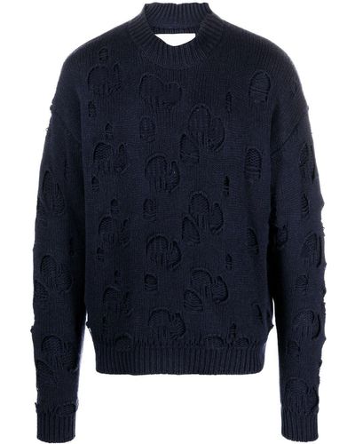 Ramael Distressed Knitted Sweater - Blue