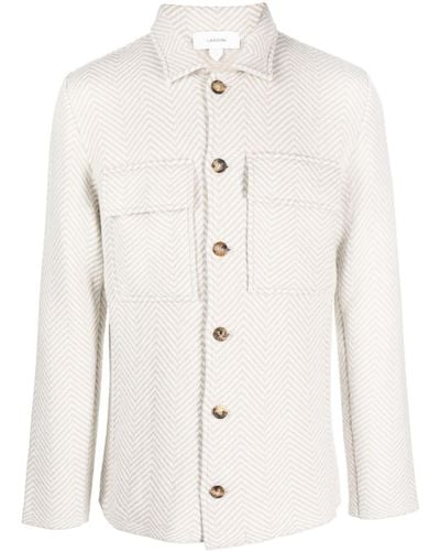 Lardini Herringbone Wool-blend Shirt Jacket - White