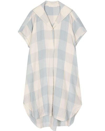 Forme D'expression Checked Linen Tunic Dress - White