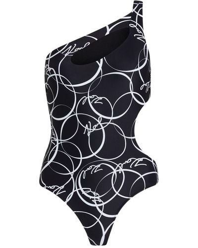 Karl Lagerfeld Circle-print Cut-out Swimsuit - Black