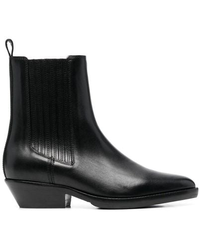 Isabel Marant Jet Black Leather Ankle Boots.