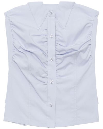 Low Classic Button-up Strapless Top - Blue