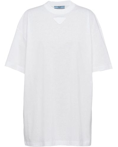 Prada T-shirt en coton à logo triangulaire - Blanc