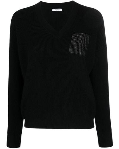 Peserico Metallic-threading V-neck Sweater - Black