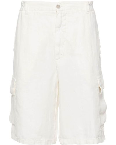 120% Lino Twill Linen Cargo Shorts - White