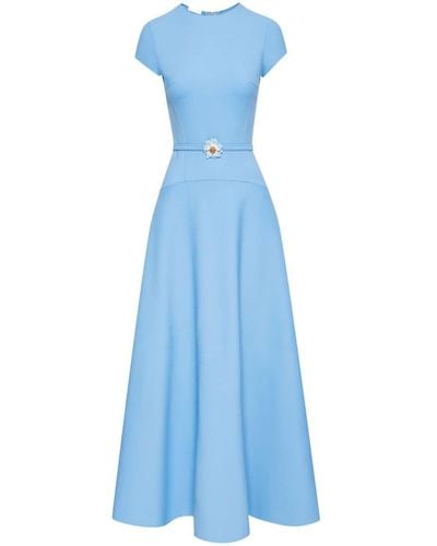 Oscar de la Renta Flower-detailing Virgin Wool-blend Dress - Blue